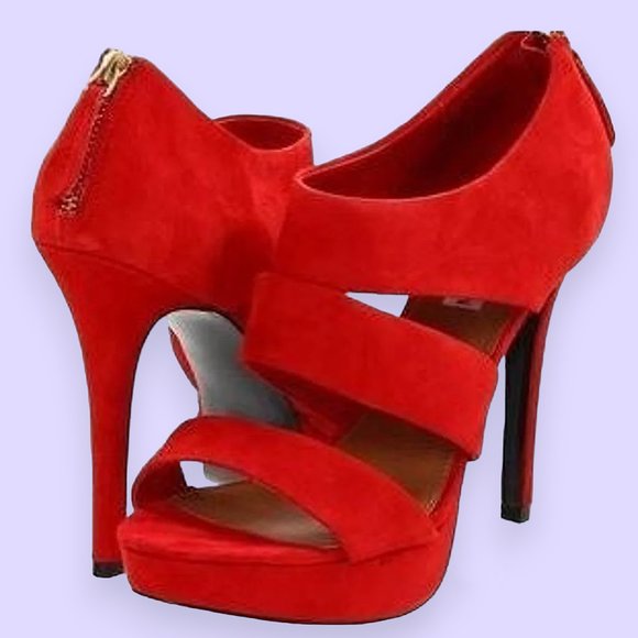 Stunning Red Suede Leather Platform High Heels - Picture 7 of 7